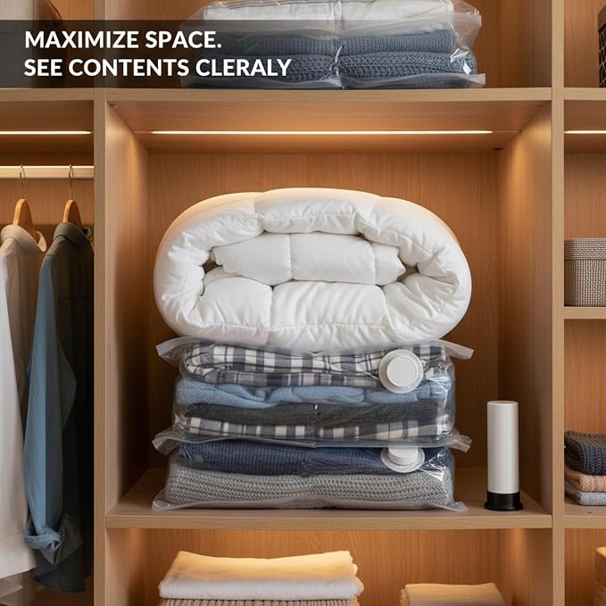 Clear Vacuum Storage Bags with Valve, Reusable Compression Saver for Bedding & Clothes, Space Saving Organizer (1 Pack)