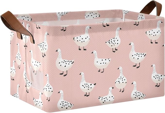 Simple Hand Draw Animal Geese Storage Basket Foldable Cube Storage Bins with Handles&Label Waterproof Collapsible Organizer Box Bin Large Rectangle Decorative Baskets for Shelves Home Room Laundry