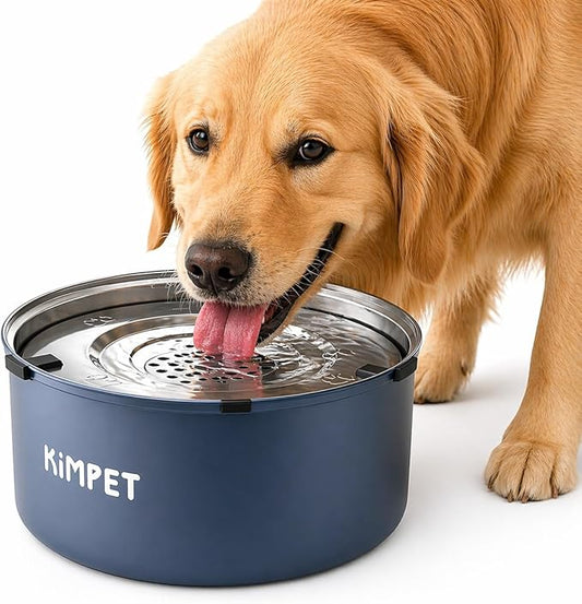 No Spill Dog Water Bowl for Messy Drinkers, 101oz Large Stainless Steel Dog Water Bowl, Floating Slow Drinking Dog Bowl, Splash Proof Dog Bowl with Filter