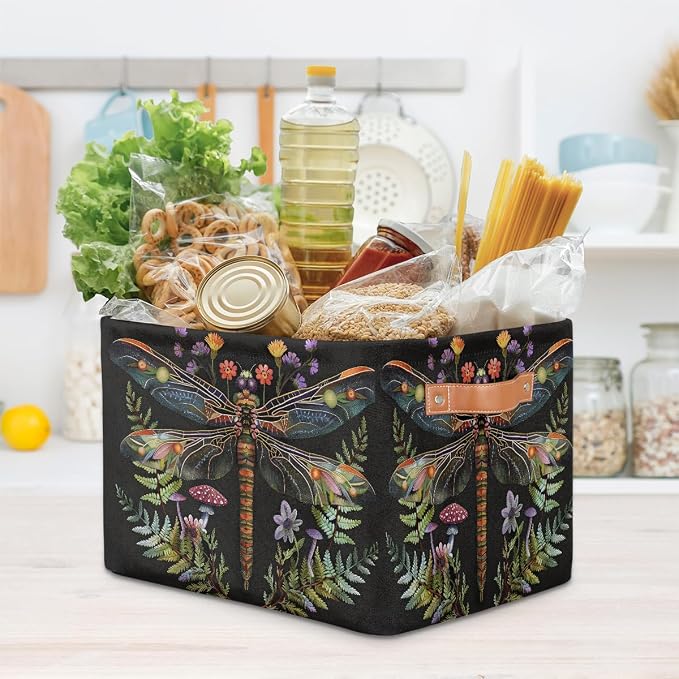 Pardick Basket Storage Bins Animal Dragonfly Rectangle Cube Basket Box Kids Girls Boys Toys Organizer Beaket Decor Foldable with Handle for Living Room Bedroom Closet Nursery Office Shelf Gifts