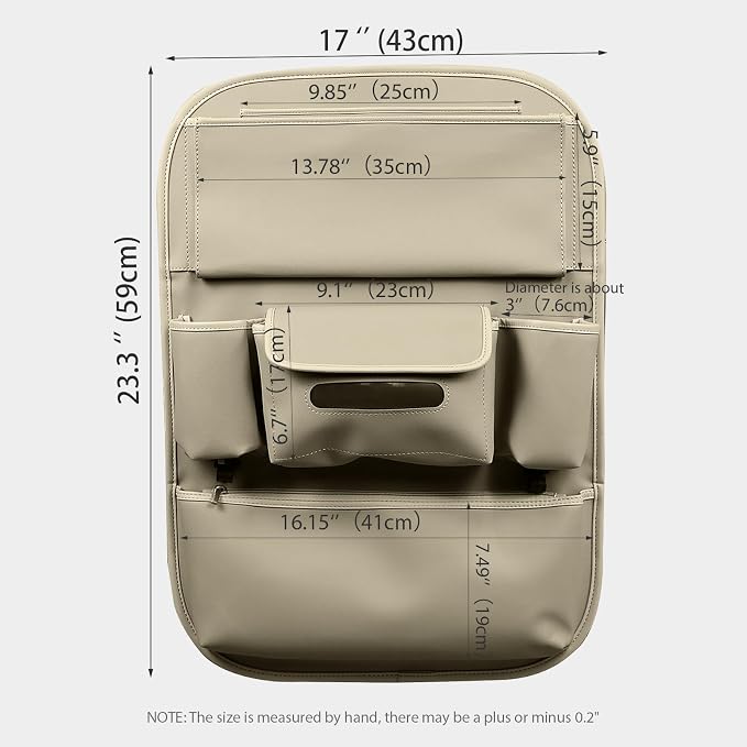 Viaviat Car Seat Organizers Waterproof Backseat Protector with Storage Pocket Large Leather Kick Mats for Kids Pets Automobile SUV Truck (Beige, Large Pocket)