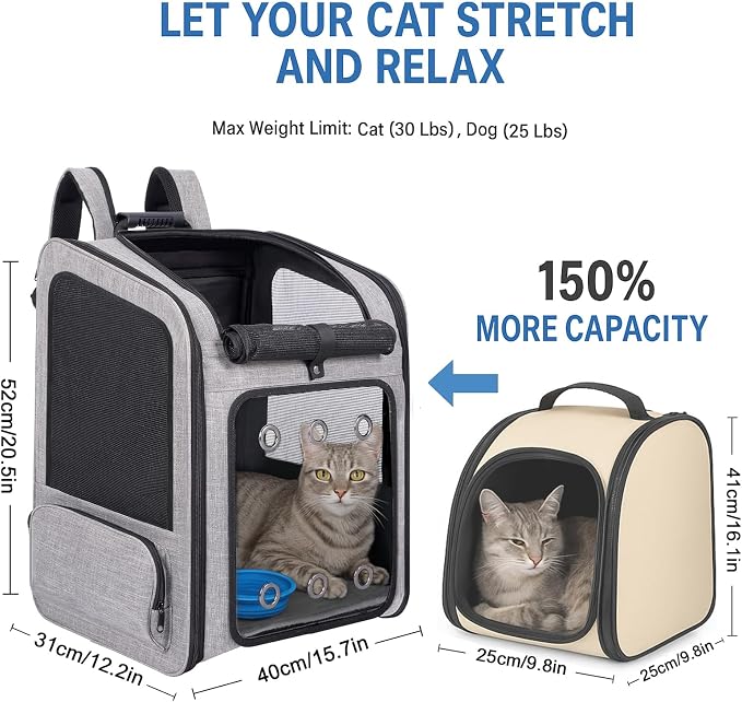 Extra Large Cat Backpack Carrier for Cats Under 30 Lbs | Large Space Pet Backpack Carrier for Dogs Puppies Rabbits Other Animals under 25 Lbs, Great for Travel / Hiking / Outdoor Use