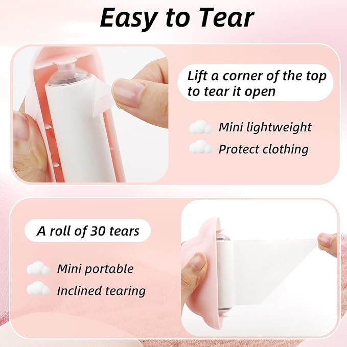 Pink Cloud Mini Lint Roller Travel Size,Reusable Mini Travel Sticky Roller,Portable Lint Roller Dog and Cat Pet Hair Remover for Clothes, Furniture(150 Sheets)