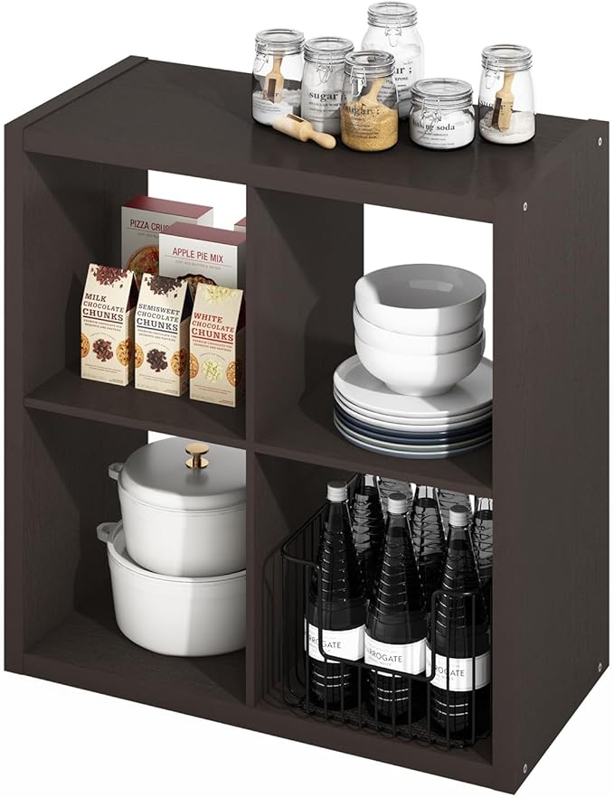Furinno HERMITE 4-Cube Kitchen Island, Extra Thick Coffee Bar, Dark Oak | Kitchen Storage, Bakers Rack, for Pantry Organizers and Storage, Kitchen Organization