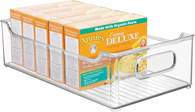 mDesign Wide Plastic Kitchen Storage Container Bins with Handles -Organization in Pantry, Cabinet, Refrigerator or Freezer Shelves - Food Organizer for Fruit, Yogurt, Squeeze Pouches - 2 Pack - Clear