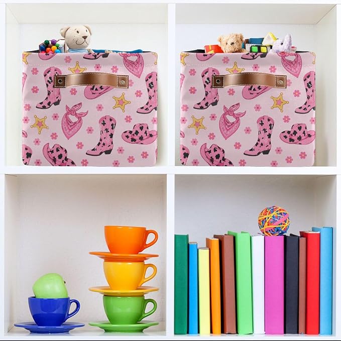 Kigai Storage Basket, Fabric Collapsible Closet Organizer Bin | Western Print Waterproof Foldable Canvas Basket with Handles for Shelves, Nursery, Closet, Bedroom & Bathroom