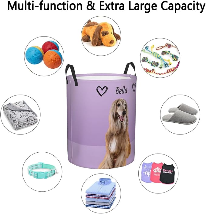Personalized Large Dog Toy Storage Basket Bin Collapsible Custom Pet Stuff Box Chest Container for Living Room Organizer for Dog Toys,Dog Food,Blankets,Clothing (Lavender)