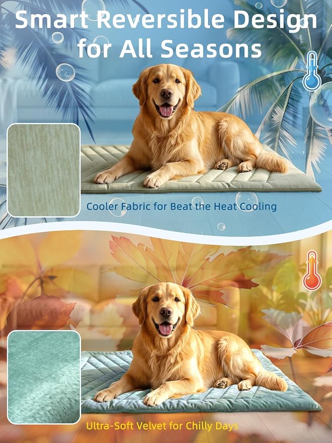 Cooling Mat for Dogs, Q-MAX>0.4 Dog Cooler Blanket for Crate, Summer Dogs Bed Pad, Washable Anti-Slip Pet Mats for Large Medium Dogs Sleeping, Multi-Use Kennel Pads for Truck Car Sofa