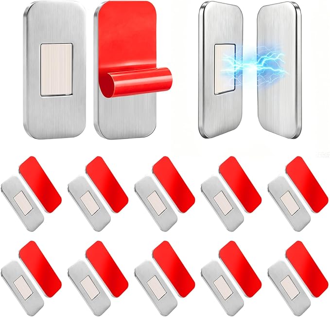 Cabinet Magnets for Closure 12 Pack Magnetic Cabinet Door Catch with 24 Strong Adhesive Strips Secure Hold ToolFree ResidueFree Ultra Thin Quiet Close No Slamming RV Boat Pet Resistant KidSafe