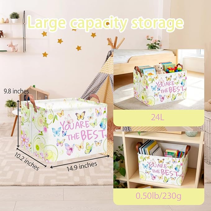 NTAOHAMPER Rectangular Storage Basket Empty,Storage Bin with Handles,Room Decor,Gift Basket,Book Box(Blessing Butterfly)