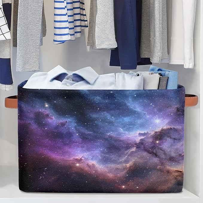 SEULIFE Universe Galaxy Star Space Foldable Storage Basket, Large Collapsible Organizer Storage Bin Cube Toys Storage Boxes with Handles for Bathroom Kids Nursery Closet Storage, 1 Pack