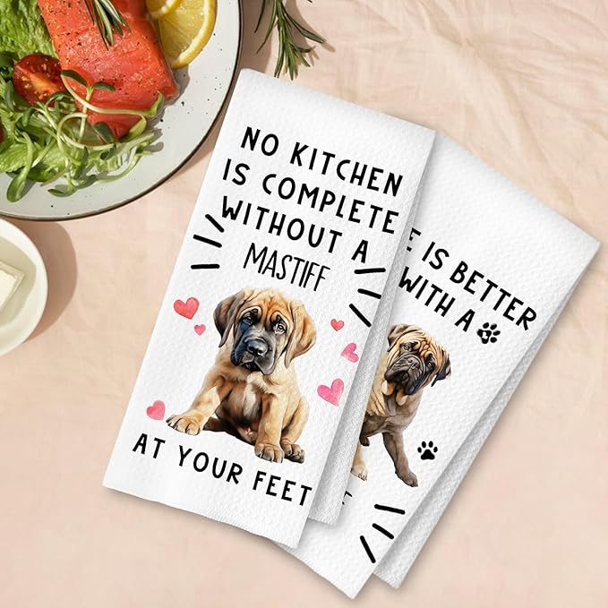 Mastiff Gifts Kitchen Towels, Mastiff Dog Dish Tea Towels for Kitchen Decor, Dog Lovers Mom Dad Gifts Decorative Hand Towel, 16x24 Inches Set of 2