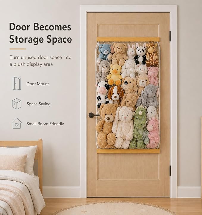 Stuffed Animal Storage Holder, Elastic Stuffed Animal Net,Door/Wall Mount Length Adjustable Hanging Stuffed Animal Organizer, Plushie Net for Nursery Play Room-Origin Boards Patent