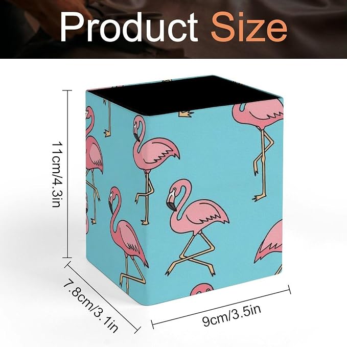 PU Leather Pen Pencil Holder Flamingo Floral Sky Blue Pencil Cup Stationery Container Box Makeup Brush Holder Storage Organizer for Office Supplies