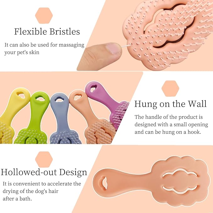 Cloud-Shaped Soft Bristle Small Dog Brush - Hollow Back Design for Easy Grooming - Ideal for Yorkie, Shih Tzu, Maltese Maltipoo Pomeranian- Puppy Essentials , Pet Hair Removal Essentials (Pink)