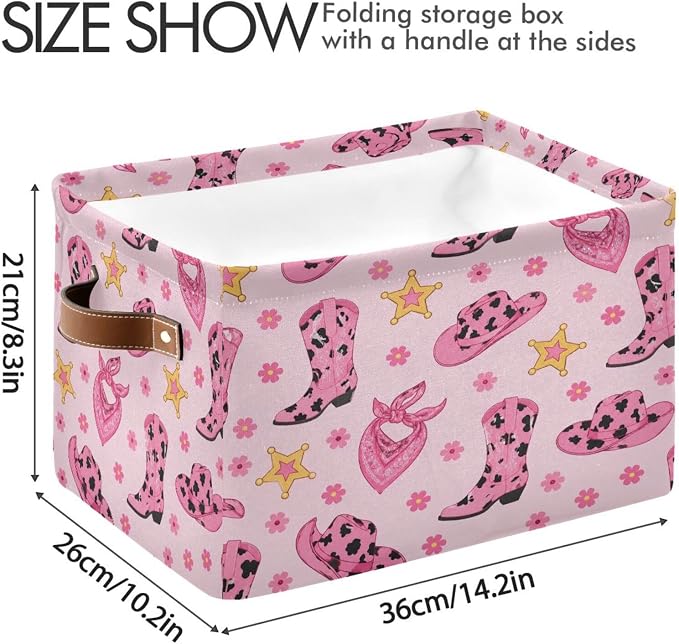 Kigai Storage Basket, Fabric Collapsible Closet Organizer Bin | Western Print Waterproof Foldable Canvas Basket with Handles for Shelves, Nursery, Closet, Bedroom & Bathroom