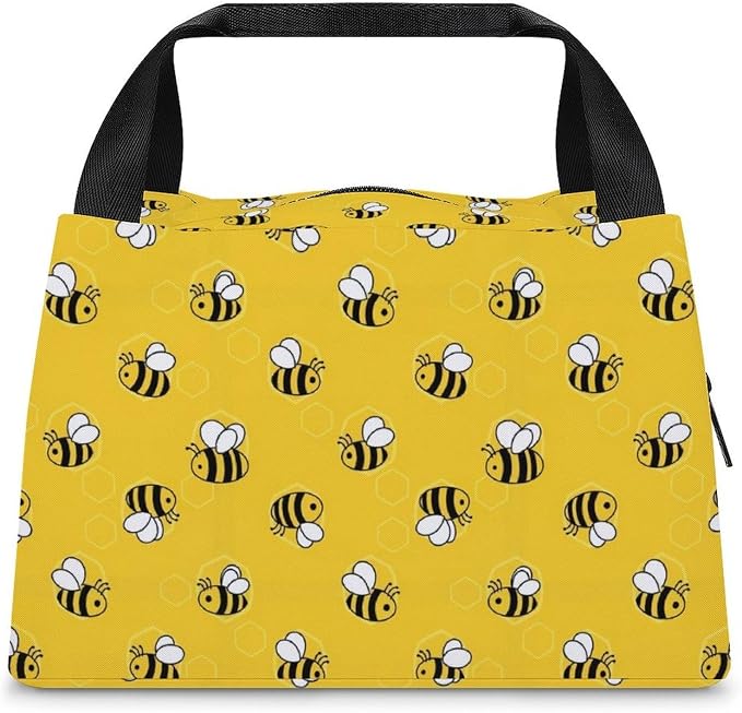 Portable Insulated Cooler Lunch Bag, Yellow Bees And Honey | Lightweight Food Storage Bags, for Outdoor Activities Office Picnics Vacation, Leakproof and Spacious Camping Bag