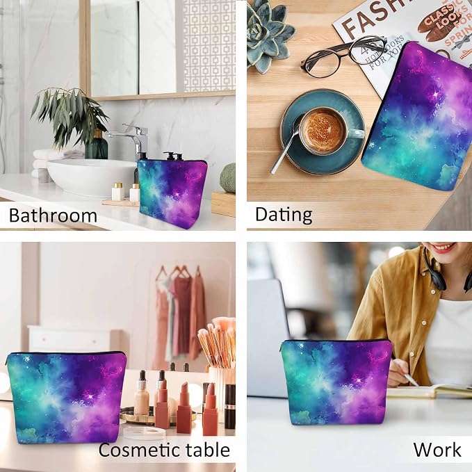 Galaxy Space Makeup Bags Makeup Organizer Cosmic Nebula Universe Space Galaxy Flax Toiletry Bags Travel Cosmetic Bag Makeup Purse Pouch Skincare Bag Wallet Bags For Women Mom Pink Purple