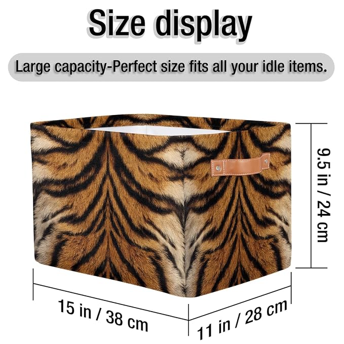 AUUXVA SEULIFE Animal Tiger Leopard Print Foldable Storage Basket, Large Collapsible Organizer Storage Bin Cube Toys Storage Boxes with Handles for Bathroom Kids Nursery Closet Storage, 2 Pack