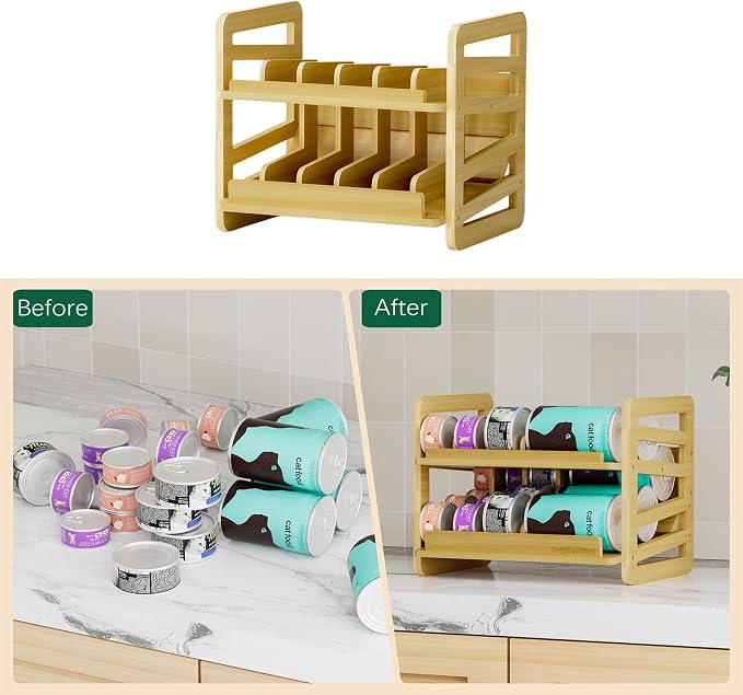 Portable Double Tiers Cats Food Storage Rack Rolling Lid Protects Against Humidity Double Layer Puss Food Container