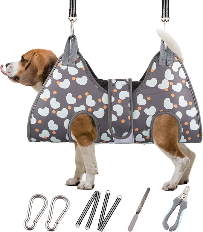 ATESON Dog Grooming Hammock Harness for Medium Dogs Nail Trimming, Dog Sling for Cutting Nails, Dog Hanging Holder Hanger for Clipping Nails with Nail Clippers, Nail File