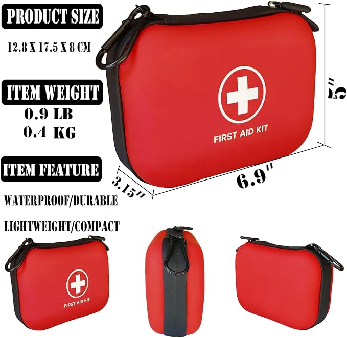 First Aid Kit 196 Piece Waterproof Medical Kit Hard Shell Portable, Red | Waterproof Hard Shell Portable Emergency Kits for Home, Camping, Cars, Hiking, Travel, Outdoor, Adventure