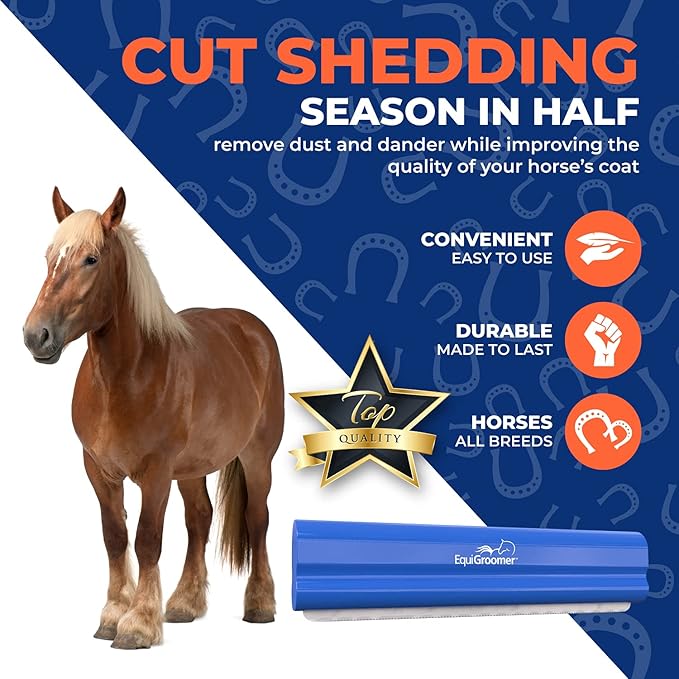 EquiGroomer Deshedding Brush, 8-Inch for Horses and Large Pets, Blue, Removes Loose Dirt, Hair, and Fur, Professional Undercoat Grooming Tool