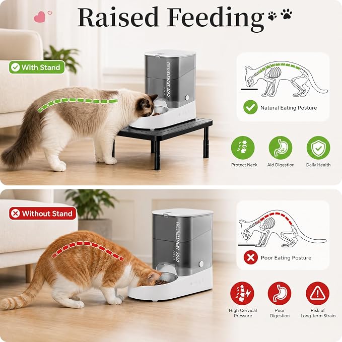 Adjustable Automatic Cat Feeder Stand - Elevated Cat Feeder Stand with 3 Height Settings, Fits Most Automatic Feeders & Tradition Bowls, Raised Pet Feeding Table Station for Cats & Small Dogs - Black
