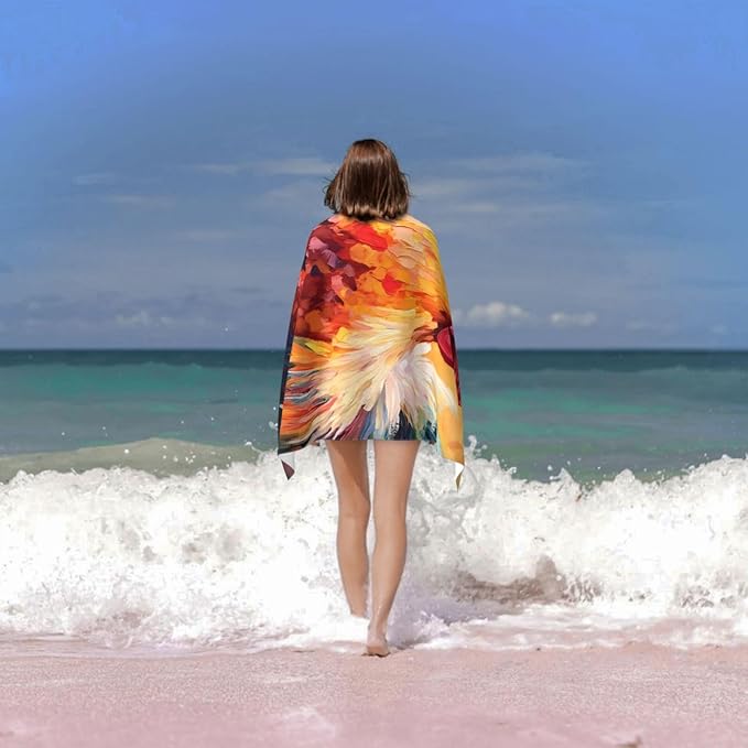 Rooster Beach Towel 31inx51in, Colorful Farm Animal Sand-Free Microfiber Bath Towel Ultra Soft Quick Dry Pool Towel Absorbent Towel Lightweight Towel for Swimming Bathroom Decor