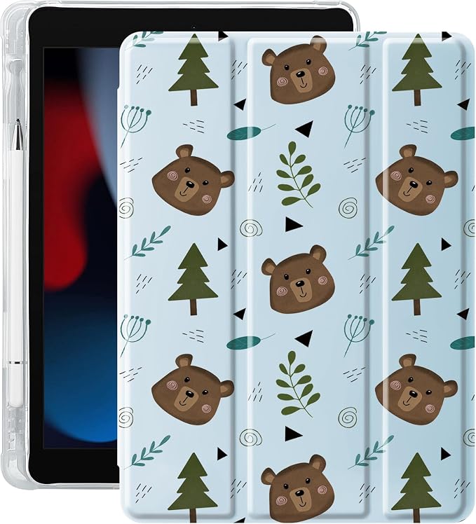 Cute Bear Case for 7.9" iPad mini 4/iPad mini 5, Clear TPU Smart Stand Back Cover with Pencil Holder, Auto Wake/Sleep Foldable Four-Corner Shockproof Protective Case