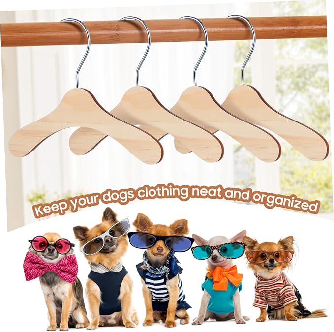 Abaodam 10Pcs Wooden Pet Clothes Hangers Dog Apparel Rack for Organizing Pet Clothing for Cats Dogs for Pet Owners Portable Design for Easy Storage
