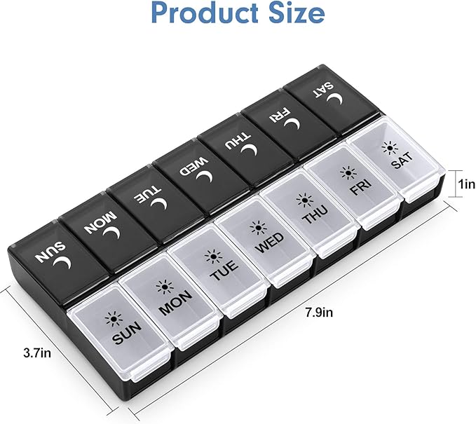 7 Day Pill Organizer 2 Times a Day, Large Weekly AM PM Pill Box, Day Night Medicine Organizer, Pill Case Twice A Day, Pill Container