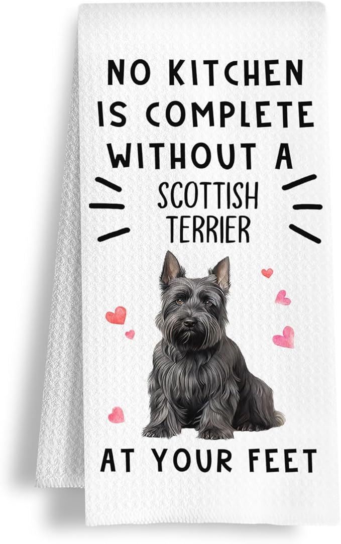 Funny Scottish Terrier Hand Towels for Kitchen Home Bathroom Decor, A Kitchen is Not Complete Without A Scottish Terrier Dish Towel, Dog Lovers Gift, 16×24 Inch