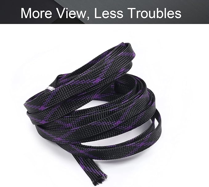 Heyiarbeit 5m/16.4ft PET Expandable Braided Sleeving 1/2-inch Width Flexible Wire Mesh Sleeve for USB Cable Power Cord Audio Video Cable - Protect Cat from Chewing Cords - Black Purple