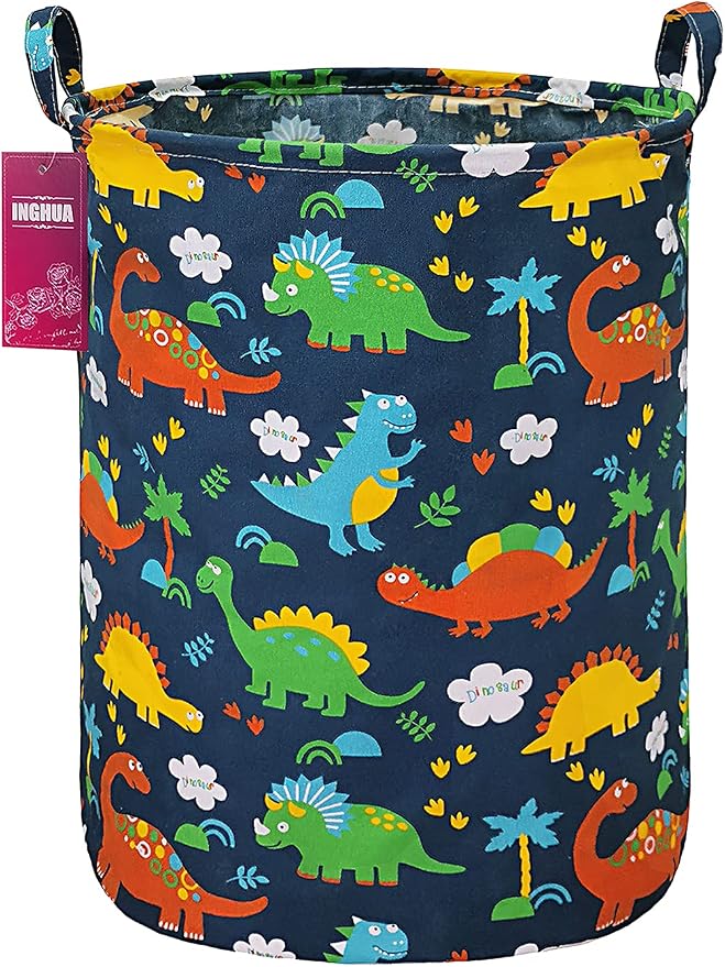 Forest Dinosaur Laundry Hamper Large Canvas Fabric Storage Basket | Organizer Bin Dirty Clothes Collapsible Waterproof for College Dorms, Boys and Girls Bedroom,Bathroom