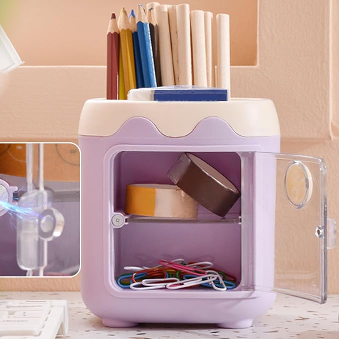 Pen Pencil Holder with Multi Compartments PP PET Cute Cartoon Pig Desktop Stationery Storage Organizer for Bedroom Dorm School Office Nail Makeup Brush Rack
