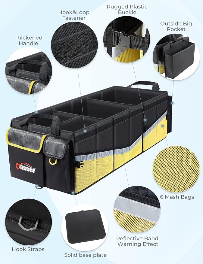 Oasser Trunk Organizer 95L with 20L Removable Cooler Bag for SUV | 4 Compartments, 9 Side Pockets, Foldable Lid, No Deformation, 1680D, Non Slip Bottom, 2 Straps, Reflective Strip