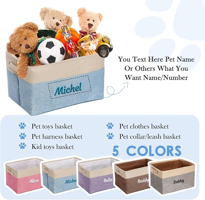 Ulico Personalized Pet Toy Storage Box, Collapsible Organizer with Handles, Custom Dog & Cat Toy Bin with Pet's Name - Blue