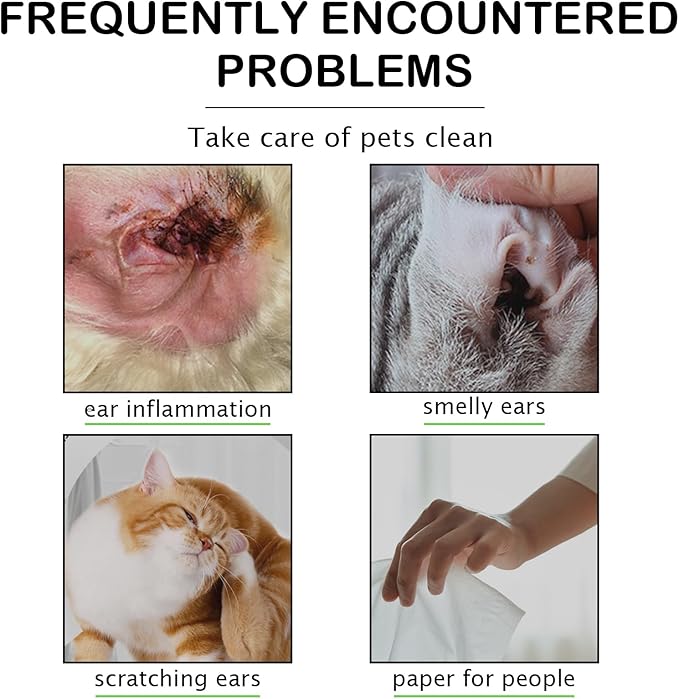 Dog Ear Cleaner Wipes for Cats & Dogs, Ear Cleaning Wipe with Aloe Cucumber, Gentle Ear Wipes for Dirty, Waxy, Smelly Ears - Non-Irritating