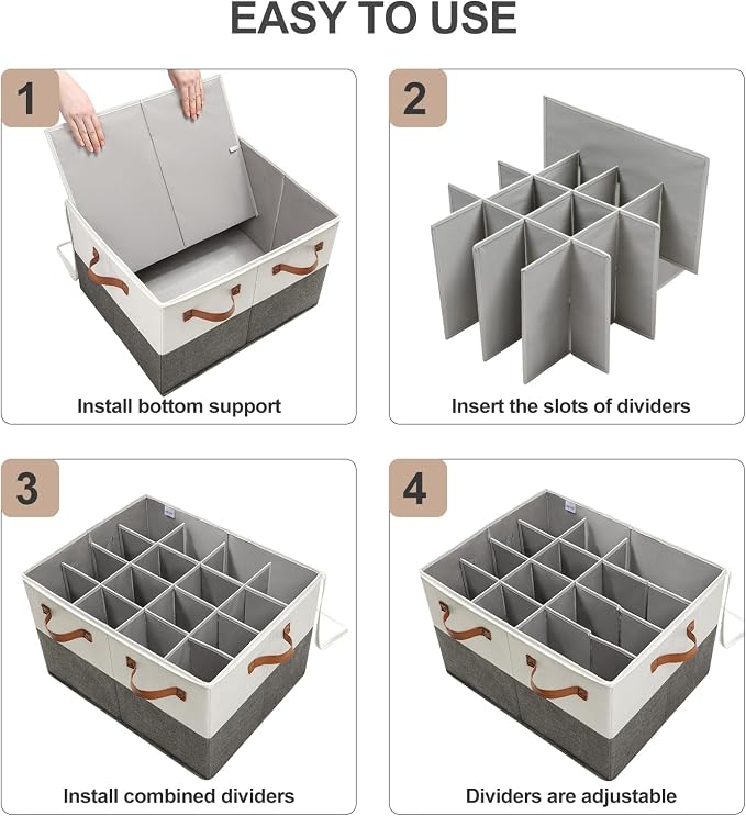 Shoe Organizer for Closet, Foldable Shoe Box with Adjustable Dividers and Clear Cover, Space Saving Shoe Storage Organizer Cabinet with Reinforced Handles, Fits 16 Pairs TP09WG