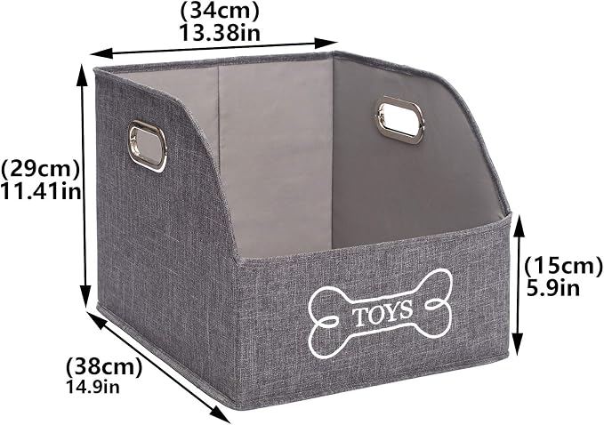 Foldable Dog Toy Basket-Dog Toys Bin-Dog Toy box-Storage Basket with Handle,Organizer Bin for Pet Toys, Blanket, Shelves, Closet -gray
