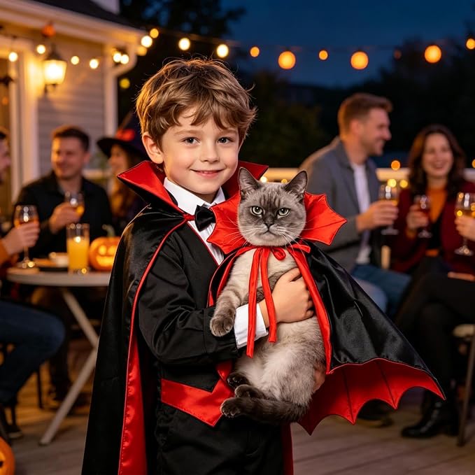 Cat Vampire Cape Funny Bat Adjustable Halloween | Vampire Dog Costume for Small Medium Cats Puppy, Holiday Celebration Party Festival Event Cosplay