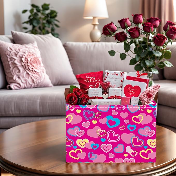 Cute Large Valentine's Day Gift Basket Empty Heart Decor Storage Bin for Kid Baby Room Décor (Red, Yellow, Blue)