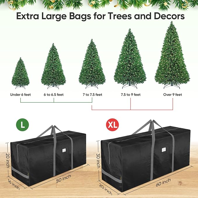 BALEINE 7.5 ft Extra Large Christmas Tree Storage Bag - Heavy Duty with Reinforced Handles and Dual Zippers for Wide Opening (Black)