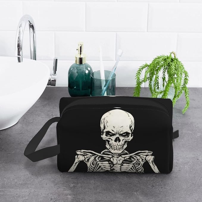 Gothic Skull Makeup Bag - Durable 600D Oxford Fabric Travel Cosmetic Bag, Shockproof Foam Padded Toiletry Organizer for Gym & Daily Use 10x6.2x4.9 Inch