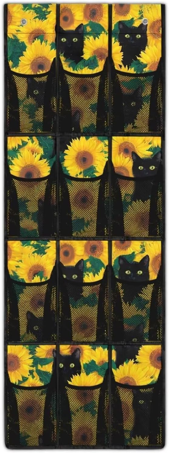 Sunflower Cat Over The Door Shoes Organizers,Behind Door Shoes Hang Holder Rack,Storage for Small Spaces,Hanging Storage Bags