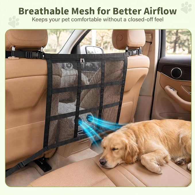 Dog Car Barrier for VW Caddy 2003-2020, Dog Barrier Adjustable Mesh Divider with Zipper Backseat Pet Net Breathable Safety Partition for Travel