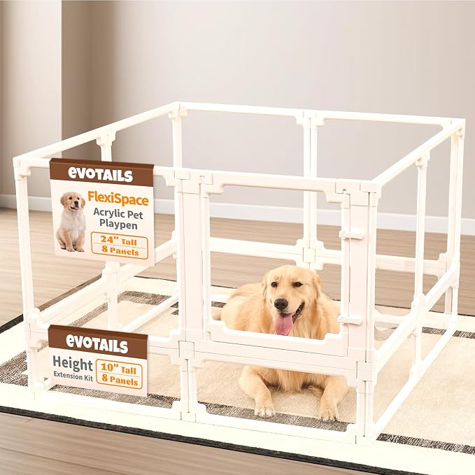 Dog Playpen, Expandable & Stackable Acrylic Dog Play Pen (White, 10", 8 Panels)