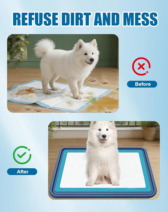 Puppy Pad Holder, 24"x24" Silicone Dog Pee Pad Holder Tray with Raised 0.75" Edge,No Spill Leak-Proof Mat Holder for Dog Training Pads,Square Potty Trays for Home Floor Protection, Blue