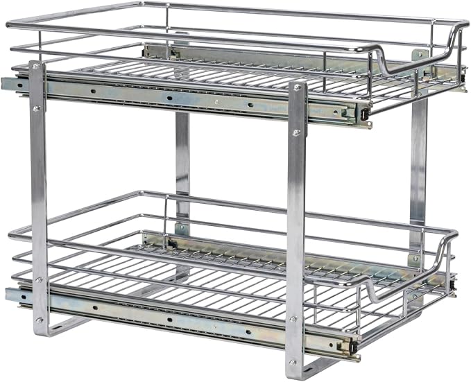 Household Essentials Chrome-Plated Steel Dual-Tier Slide-Out Organizer